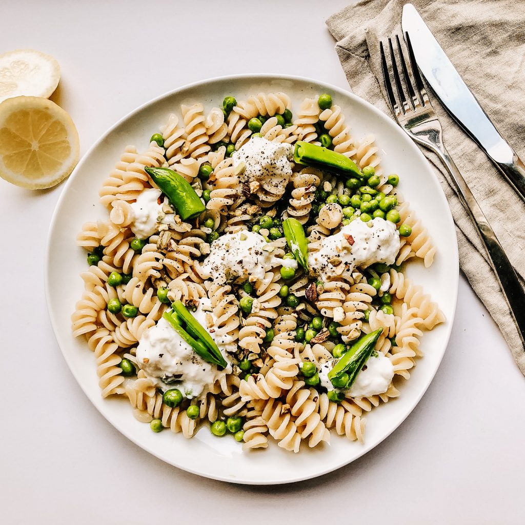 english pea and stracciatella pasta