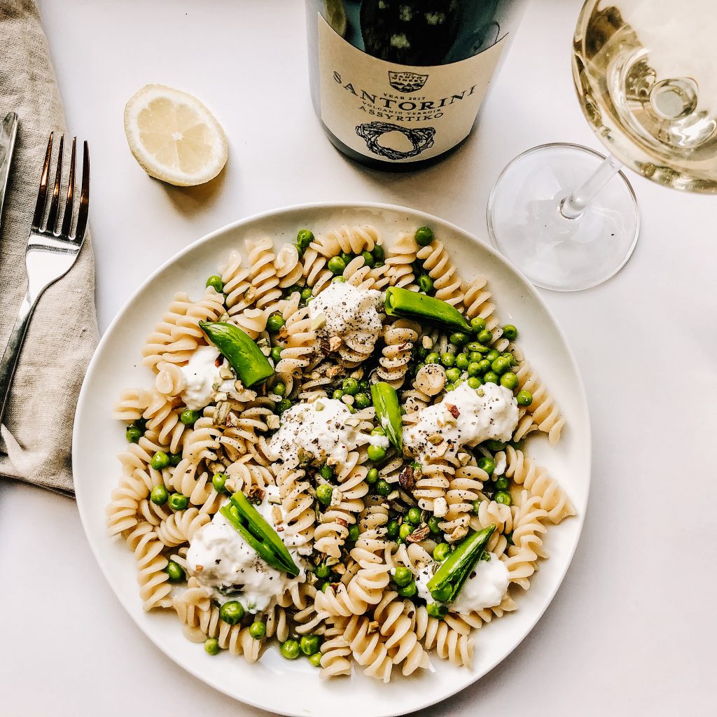 english pea pistachio stracciatella pasta