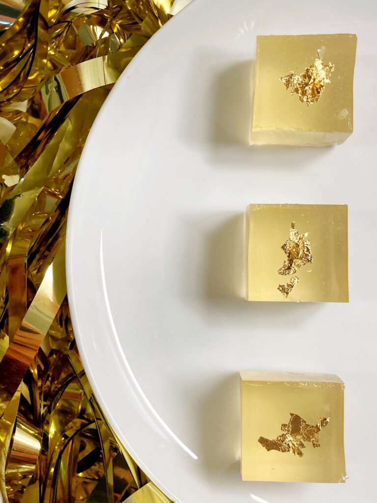 champagne jell-o shots with edible gold leaf