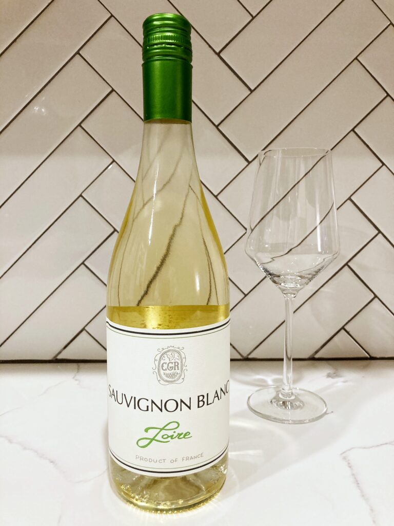 sauvignon blanc white wine bottle with glass