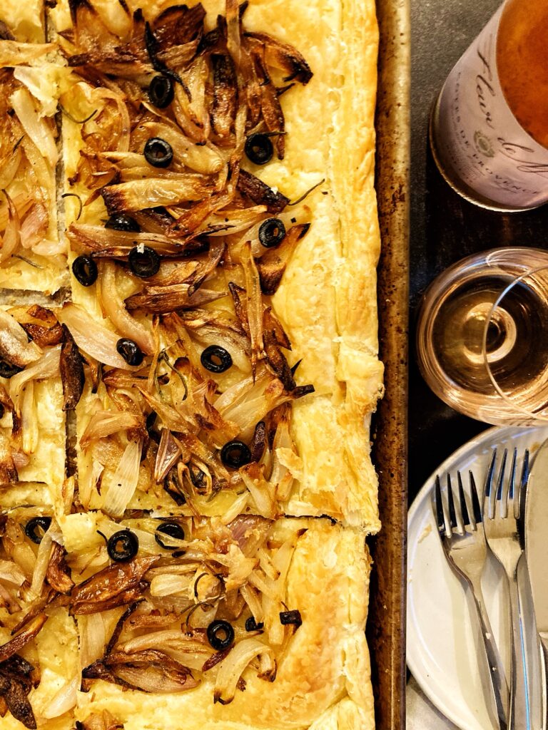 onion and shallot puff pastry tart