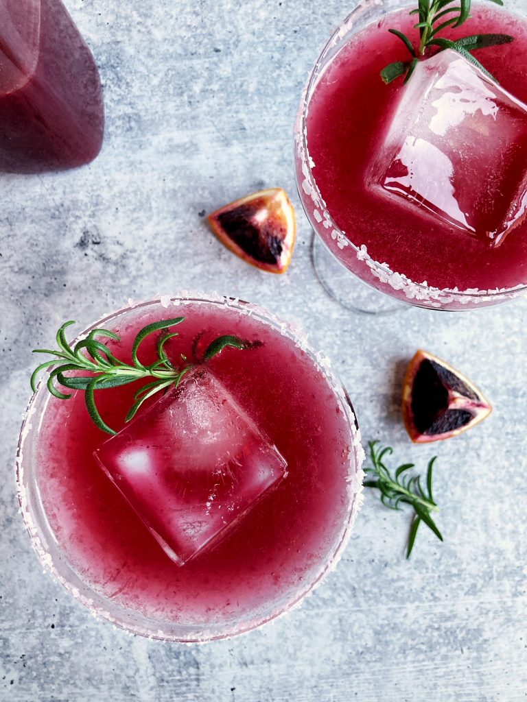 overhead shot blood orange margarita