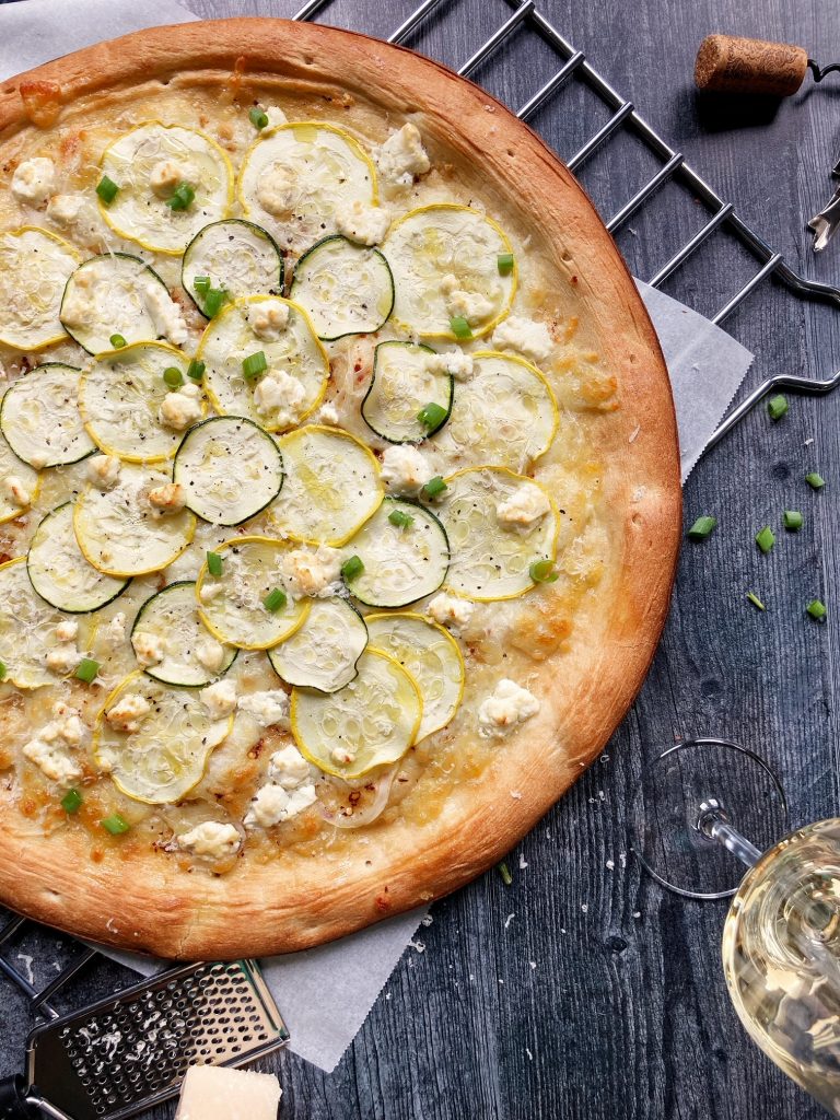 zuchinni and summer squash pizza