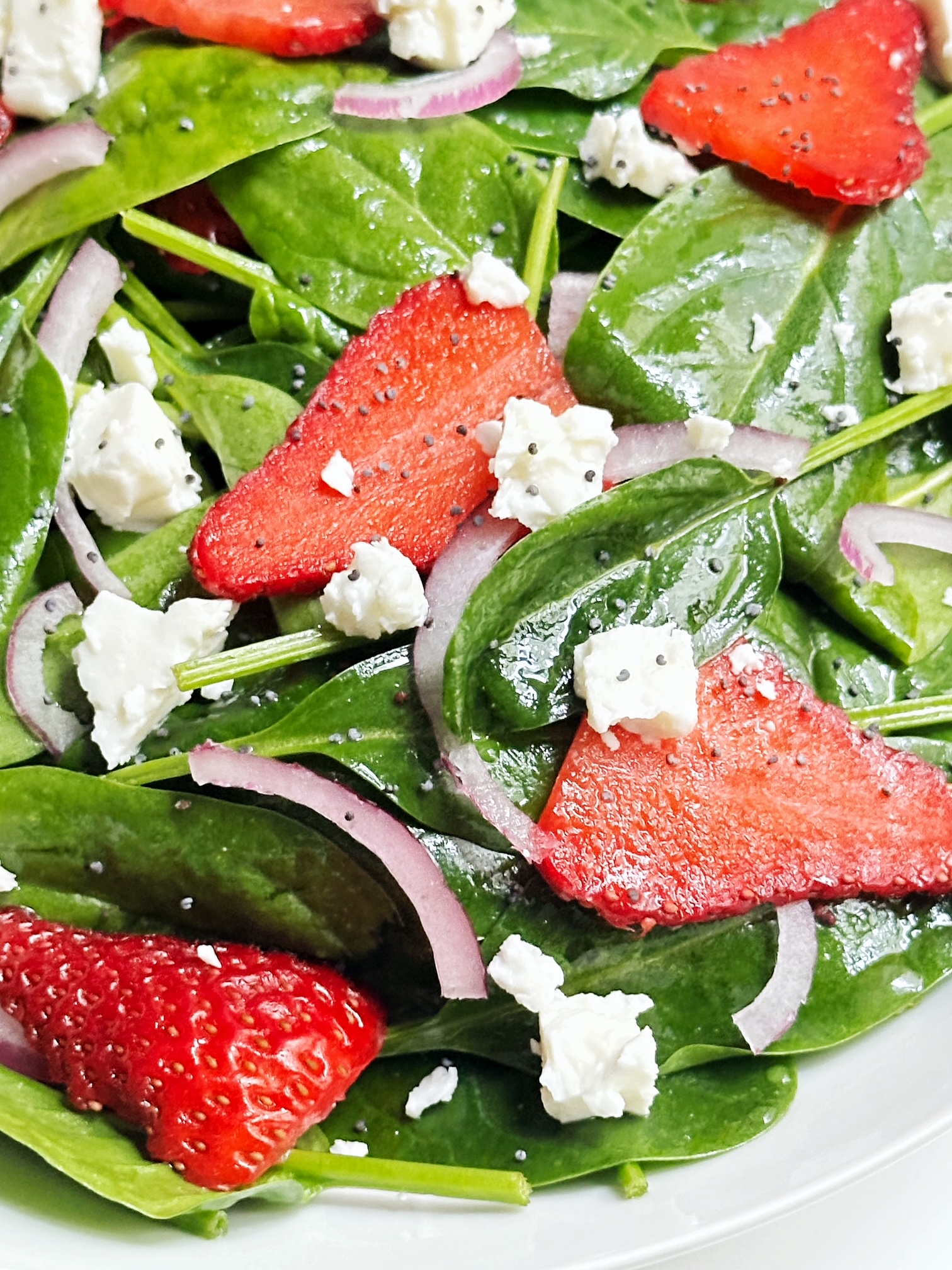 strawberry spinach salad up close
